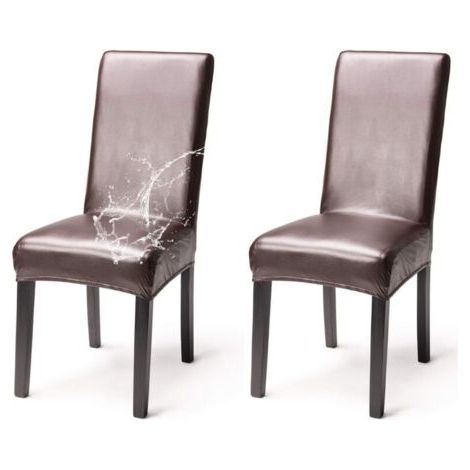 Set of 2 Faux Leather Chair Covers Waterproof Elegant High Back Stretch Chair Cover for Dining Room Banquet Wedding Party Christmas Restaurant Hotel Brown (1/3)