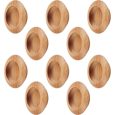 Lot de 10 Poignées de Porte Rondes en Bois - Coulissantes, de Grange Encastrées et Invisibles (1/5)