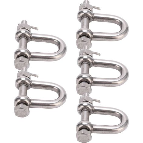 Lot de 5 anneaux en D manille à vis avec goupille de sécurité, inox 304 marine levage M8 (1/5)