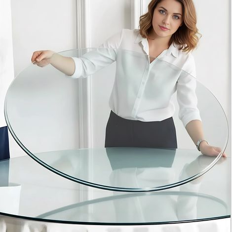 Piano rotondo da tavolo in vetro temperato trasparente Ø61 cm, 0,6 cm, senza montaggio, OKWISH (1/5)