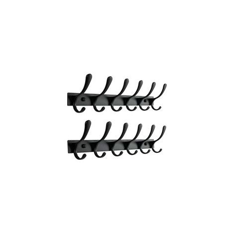 Lot de 2 porte-manteaux muraux – 6 crochets, très résistants, en acier inoxydable, crochets muraux robustes pour suspendre manteau, veste, vêtements, chapeau, noir (1/5)