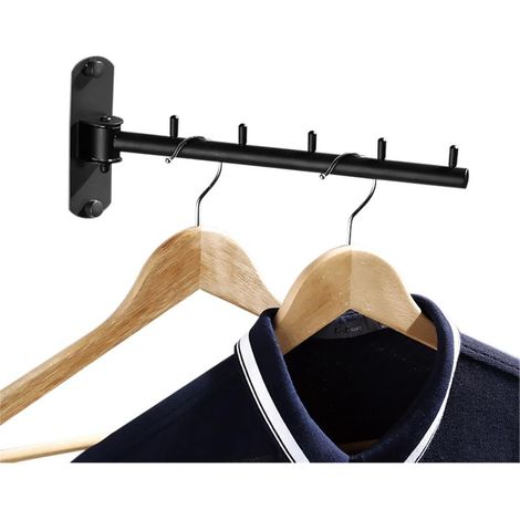 Porte-manteau mural (noir), porte-manteau mural, porte-manteau mural en acier inoxydable avec 5 crochets, séchoir à linge mural pliable pour balcons, buanderies, (1/5)