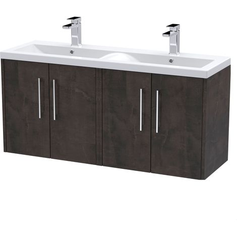 Winshill Contemporary 4 Door Wall Hung Vanity Unit with Double Basin, Metallic Slate, 1200mm