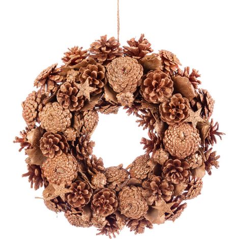 Couronne de l'Avent décoration Noël pommes de pin dorées (1/3)