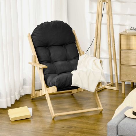 Fauteuil Chaise de Salon Pliable et inclinable en Bois Fauteuil Relax Confortable avec Coussin capitonné épais (1/5)