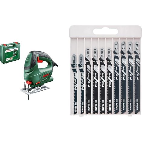 Scie sauteuse - PST 700 E ReadyToSaw (Profondeur de coupe 70mm, livrée avec coffret de rangement SystemBox) + 10pcs. Kit Lames Scie Sauteuse (pour Bois, Emmanchement T) (1/3)