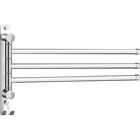 Porte-serviettes pivotant, barre porte-serviettes à 3 bras en acier inoxydable, fixation murale avec crochets (argenté)-AquaForge (1/5)