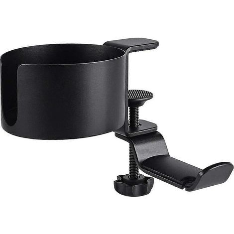 2-in-1-Tischbecherhalter mit Kopfhörerständer, auslaufsicher, schwarz. (1/5)