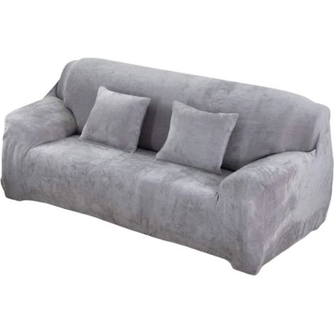 Housse de Canapé Velours 4 Places 235-300cm Élastique Spandex Revêtement de Canapé Épais Gris (1/5)
