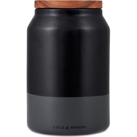 Cole & Mason H822138 Hinxton Barattoli di Cucina Medio, Ceramica, Acacia, Nero, Grigio, 172mm x 110mm, Barattolo Organizer Cucina con Coperchio Ermetico in Acacia