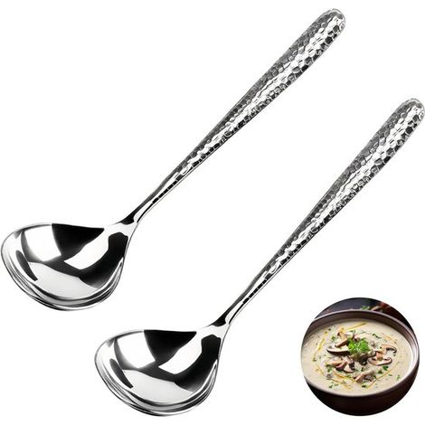 2 Cucharas grandes y redondeadas de acero inoxidable,aptas para lavavajillas,perfectas para cereales de desayuno (1/4)