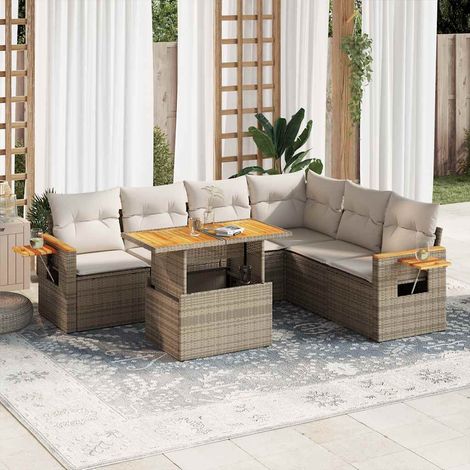 Set sofás jardín y cojines 7 pzas ratán sintético acacia beige vidaXL (1/5)