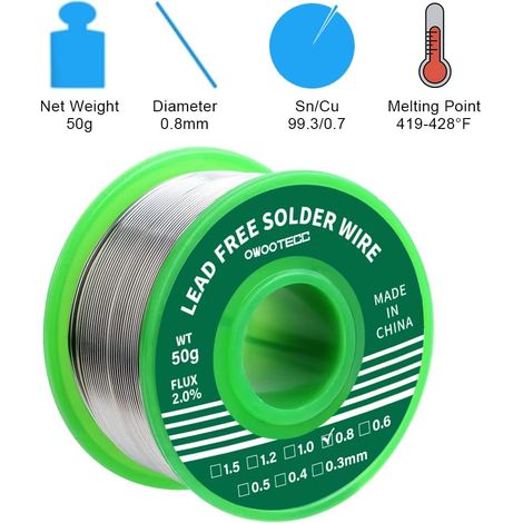 Fil de soudure-0.8mm fil à souder pour de soudure Sn 99.3%,Cu 0.7% avec Colophane Base pour Soudure Électrique, 50g (1/4)