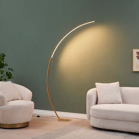 Gebogene Stehleuchte LED dimmbar Messing matt 184 cm - Thalia