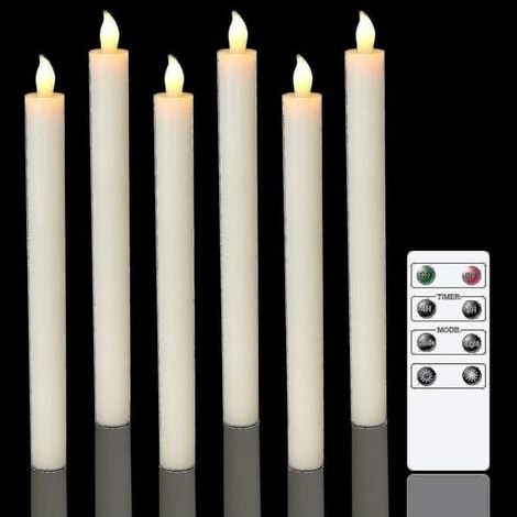 Dww - Lot de 6 bougies LED à piles avec télécommande et minuterie, véritable cire à lumière blanche chaude vacillante (1/3)