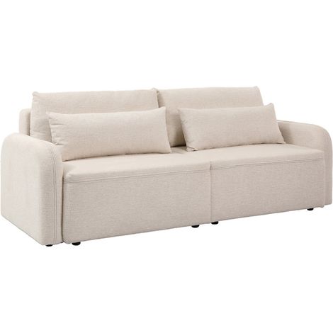 Canapé convertible 3 places en tissu beige et pieds noirs - SOKKA (1/5)