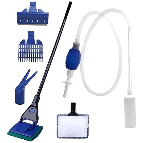 Outil De Nettoyage Accessoire Aquarium, Nettoyeur De Gravier D'Aquariu, Aquarium Changer l'eau, Réservoir Kit De Nettoyage d'Aquarium, avec 5 Accessoires, pour l'Entretien Courant (1/4)