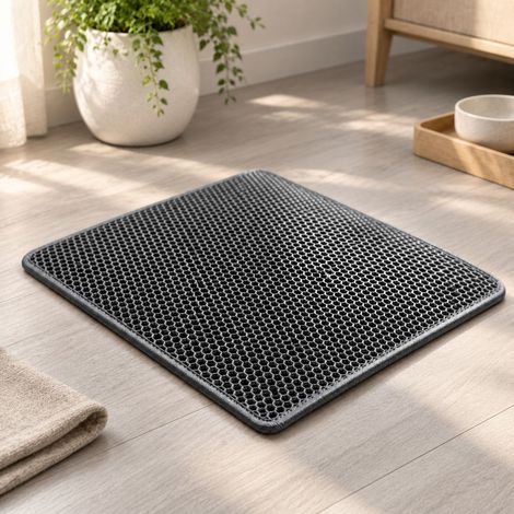Tapis Litiere Chat, 60x40 cm Imperméable Tapis de Litière pour Chat,Non Toxique EVA Tapis Chat Litiere, Tapis Litière Chat Double Couche en Nid d'abeille Design, Gris (1/5)