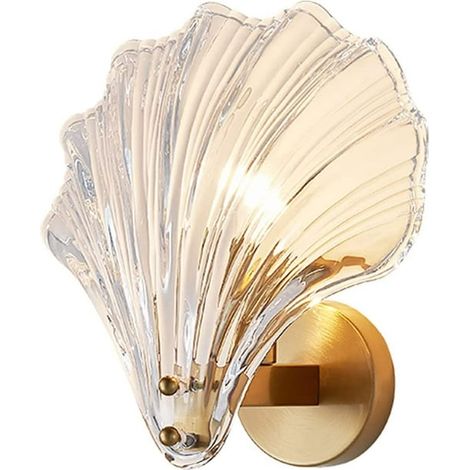 Applique murale en coquillage cristal et laiton, luminaire mural coquille en cristal transparent, applique décorative dorée pour salon, chambre, couloir, 1 pièce (1/5)