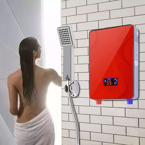 Kit de chauffe-eau instantané numérique sans réservoir électrique pour salle de bain et douche Rouge 220 V (1/5)