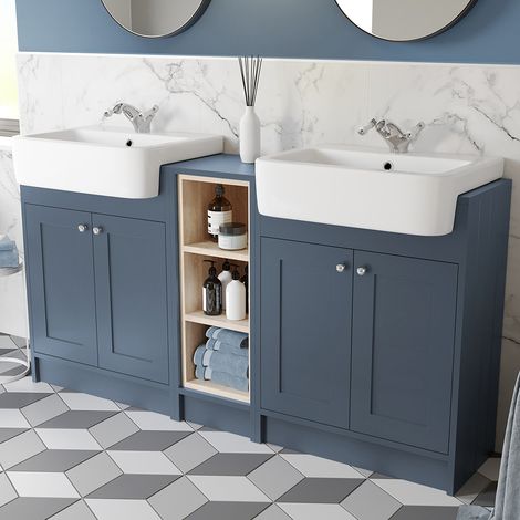 Traditional Double Vanity Basin Unit & Shelving Bathroom Furniture Blue (1/5)