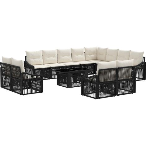 Conjunto de sofás de jardín 13 uds. Negro y Blanco Crema vidaXL (1/5)