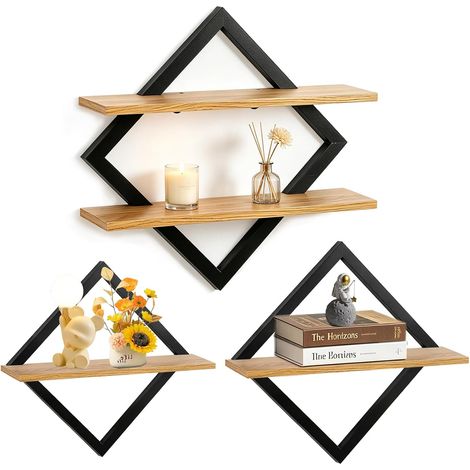 3 Pcs Étagères Murales Géométriques, Etagere Murale Bois pour Décoration Murale, Étagère Flottante pour Salon, Cuisine, Bureau, Chambre, en Bois Massif (1/5)