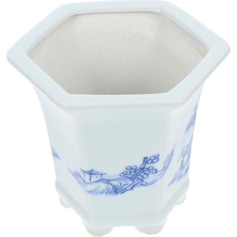 Decorative Blue Ceramic Planter, Oval Pot for Small Plants (1/5)