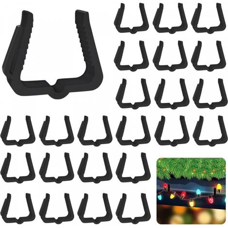 50 Pièces Accessoire pour gouttière, Clips de fixation pour guirlandes lumineuses de Noël, clips pour décorations de Noël, 15/8 pouce (1/5)