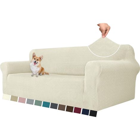AMXCNOY Housse de canapé 4 places extensible - universelle stretch élastique, Beige (1/5)