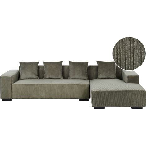 Corner Sofa 4 Seater LUNGO Corduroy Green Left Hand (1/5)