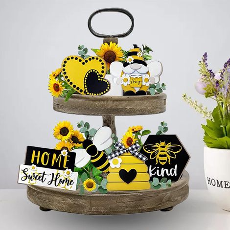 Juego de 6 bandejas decorativas de verano de varios niveles, paneles de madera estilo vacaciones, para una mesa de playa soleada de verano (2) (1/5)