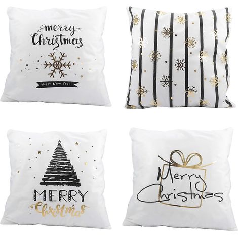 4er-Set Weihnachtskissenbezüge, hübsche dekorative Kissenbezüge, Kissenschutz (Weiß)-45X45CM-White (1/3)