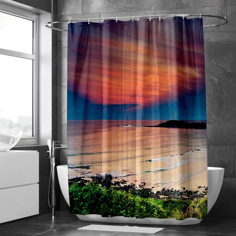 Rideau de douche motif vallée et rivière ensoleillée, rideau salle de bain imperméable, 150x180 cm (1/5)