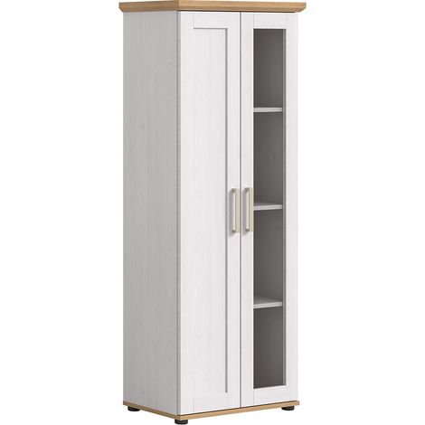 Verona Vitrinenschrank 1 Tür 1 Glastür weiß, Eiche Dekor.