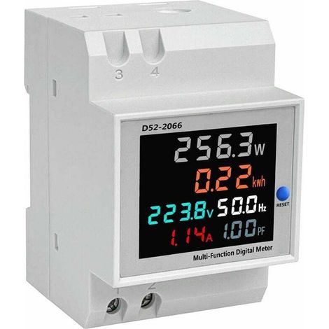 Power consumption indicator D52-2066 electric meter phase household smart watt-hour meter guide rail type 220V voltage current power frequency factor counter meter AC40-300V (1/4)