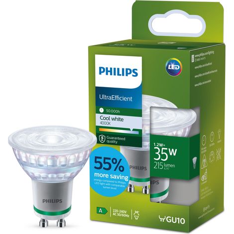 Spot LED GU10 UltraEfficient, 35 W, EyeComfort, Sans Scintillement, Lumière Blanc Froid 4000 K, 215 Lumens, Culot GU10, Lot de 1 (1/5)