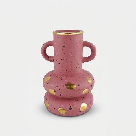 Petit vase décoratif en céramique avec anses Pink&Cozy (1/2)