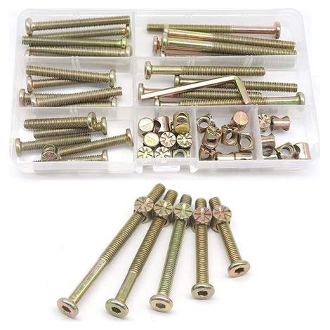 Schrauben- und Mutternset für Bettgestelle, Babybettteile, 25-teilig für Etagenbetten, M6-1 Schrauben x 40 mm/ 50 mm/ 60 mm/ 70 mm/ 80 mm/ Möbelset (1/5)