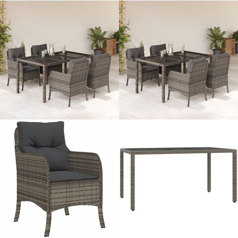 5-tlg. Garten-Essgruppe mit Kissen Grau Poly Rattan - Gartenstuhl - Gartentisch (1/5)
