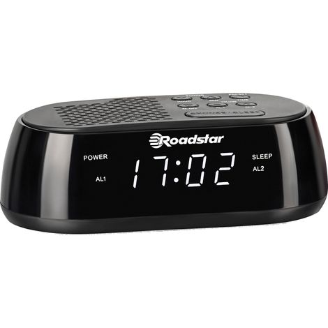 Roadstar CLR-2477 Radio Reloj Despertador PLL FM, Puerto USB Carga Rápida, 2 Alarmas, Gran Pantalla LCD, Snooze  Negro (1/5)