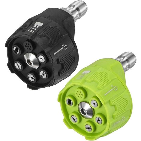 Lot de 2 embouts nettoyeur haute pression 6 en 1, raccord rapide 1/4", réglables interchangeables, lavage voiture/nettoyage briques 40 GPM noir vert (1/5)