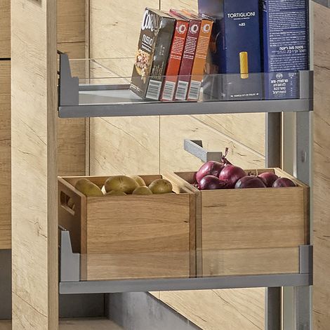 Kesseböhmer DISPENSA junior III Apothekerauszug silbergrau mit ARENA Glasrahmen Tablaren für Korpusbreite 400 mm (1/5)