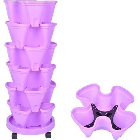 Set of 6 3D Strawberry Pots in 3 Pieces - Stackable Multi-Layer Plastic Planters for Strawberries, Aromatic Herbs and Bedding Plants - Vertical Cultivation for Indoors, Outdoors, Garden, Balcony - Ter (1/5)