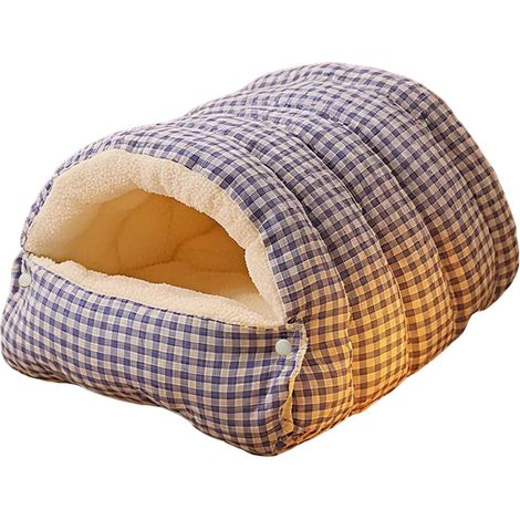Niche d'hiver apaisante à carreaux avec housse à capuche - Compartiments de fermeture d'hiver lavables pour chatons d'intérieur et petits chiens avec coussin amovible (1/5)