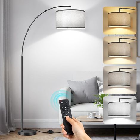 Lampadaire Arc, Lampadaire Moderne sur Pied Salon, Télécommande et Interrupteur au Pied, 40cm Abat-jour Gris, 4 Températures de Couleur, Ampoule LED E27, Lampe Arc Dimmable pour Chambre Bureau (1/5)