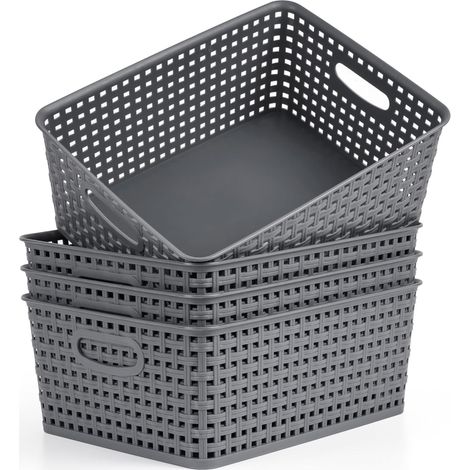 Aufbewahrungskörbe – 4er-Set – Graues, gewebtes Kunststoffgewebe – Organizer für Küche und Bad – 29 x 22,5 x 12 cm (1/5)