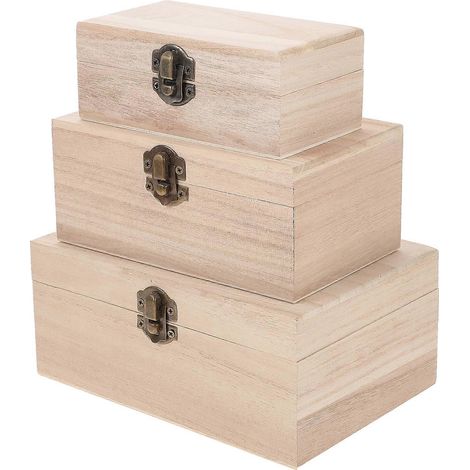 lot de 3 coffrets en bois brut, boîtes multifonctions créatives pour le rangement de fournitures de graffiti DIY, avec serrure, pour la maison, l'atelier, les projets de loisirs créatifs des adultes e