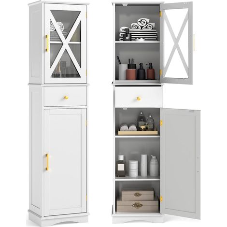 Mobiletto alto da bagno con ripiani regolabili bianco