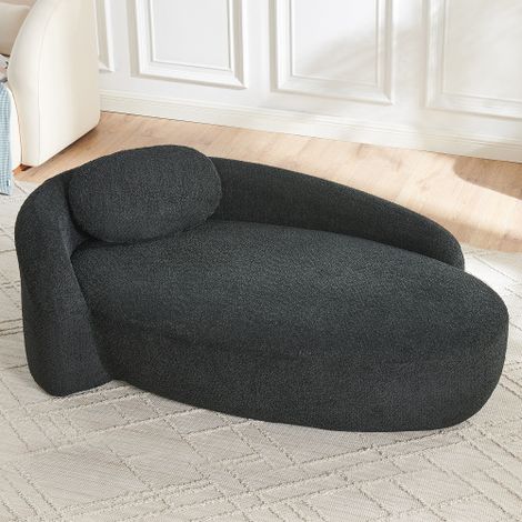 Divano minimalista in pile effetto orsetto dal design arrotondato, morbido divano imbottito con cuscini, versatile per soggiorno, camera da letto e studio, nero. (1/5)
